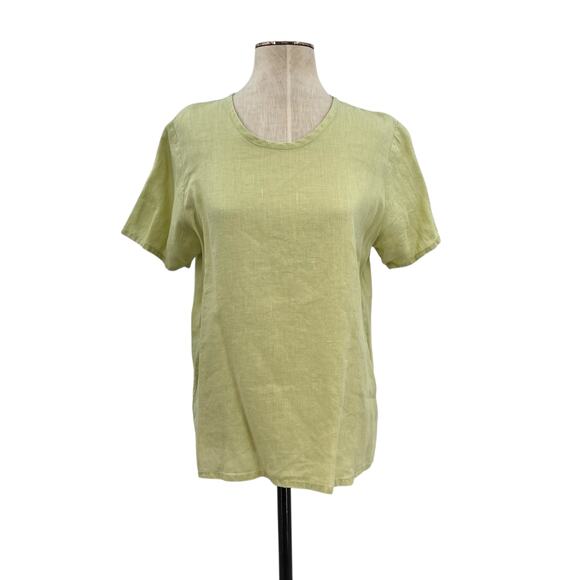Flax Top Short Sleeve Blouse T-Shirt Linen Lime Green Size XS - Picture 1 of 7